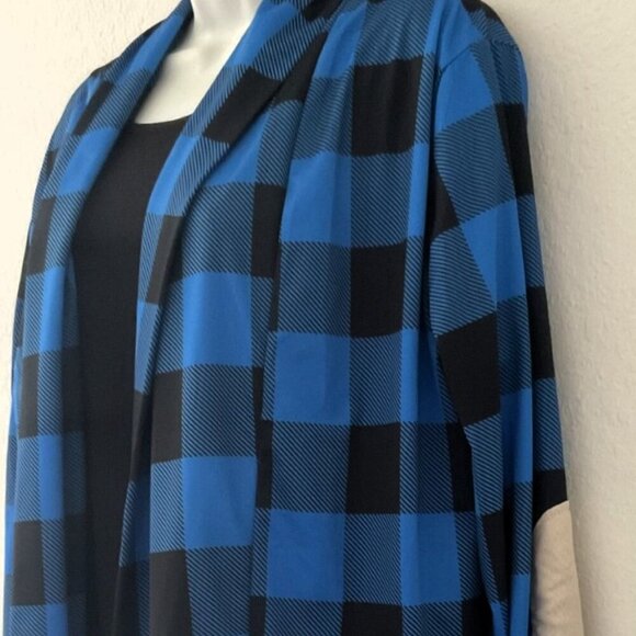 BLUE PLAID COLORBLOCK ELBOW PATCH CARDIGAN GUC - Picture 4 of 11